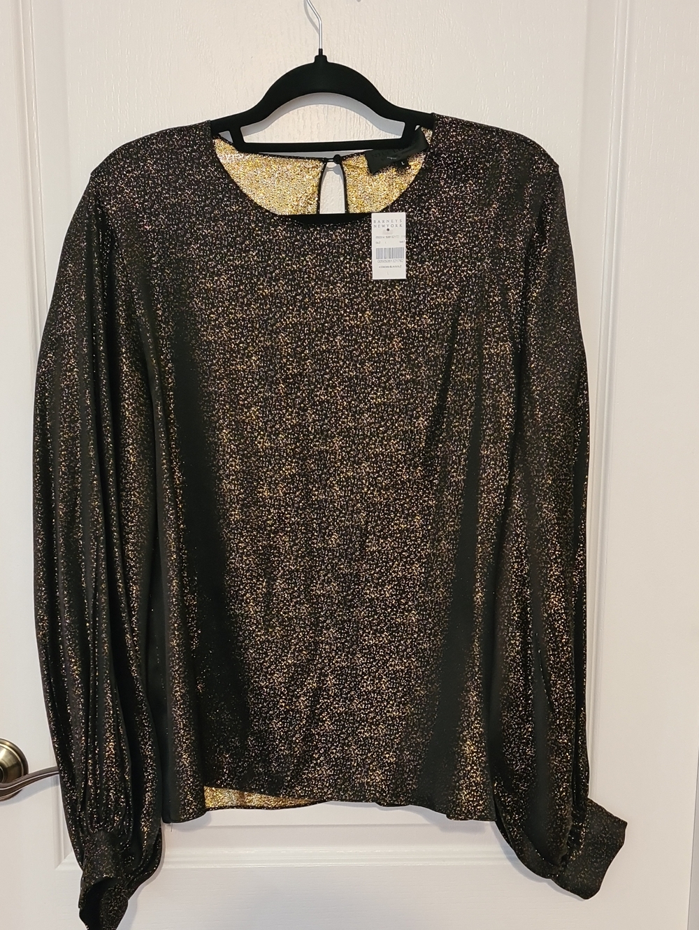 Nili Lotan - Black and Gold Metallic Long-Sleeve Blouse